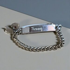 Speidel Silver Toned Metal Chain Jenny ID Bracelet Two Hearts and one Key Charms